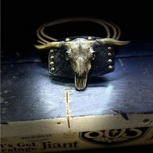 Vintage Long Horn Bull and Calf Hair Belt Buckle